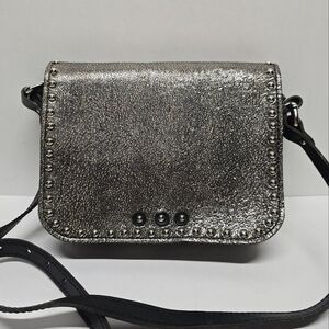 SAS Portrait Collection Studded Leather Crossbody Bag Pewter Metallic